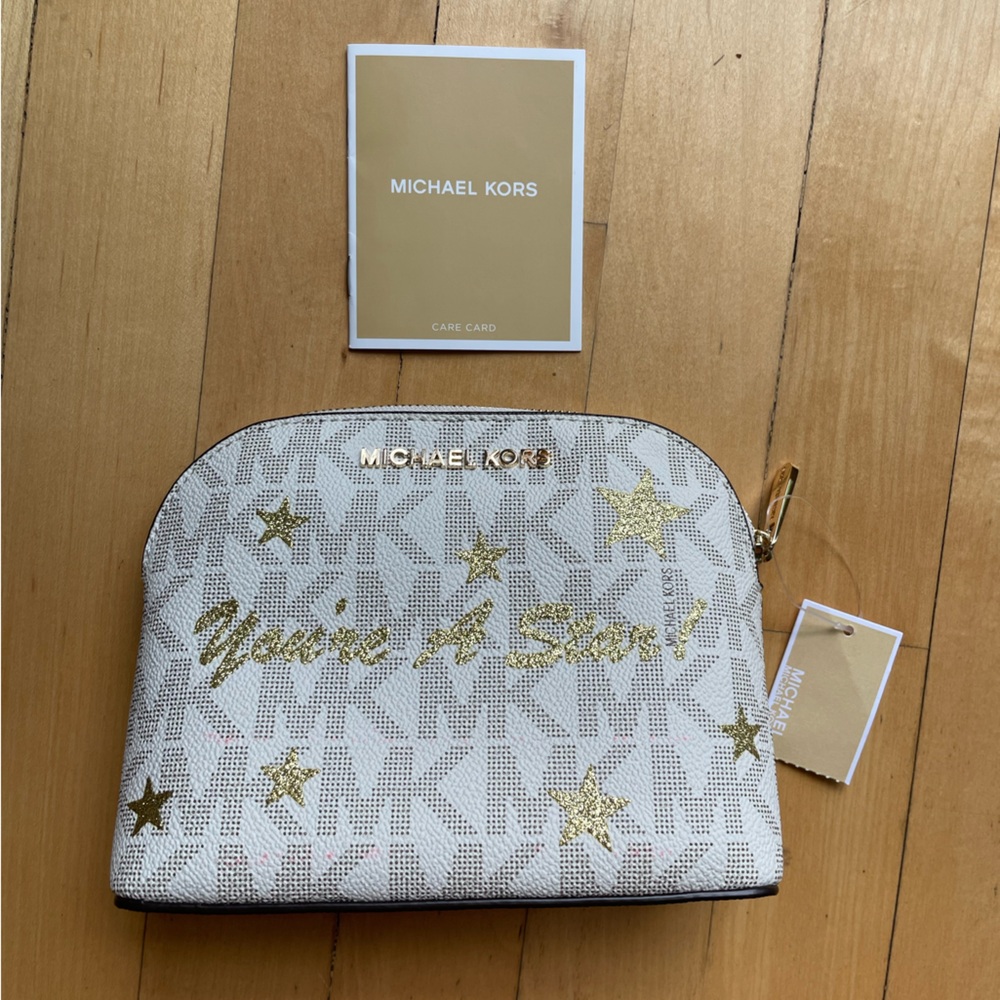 Michael Kors White and Gold Star Pouch